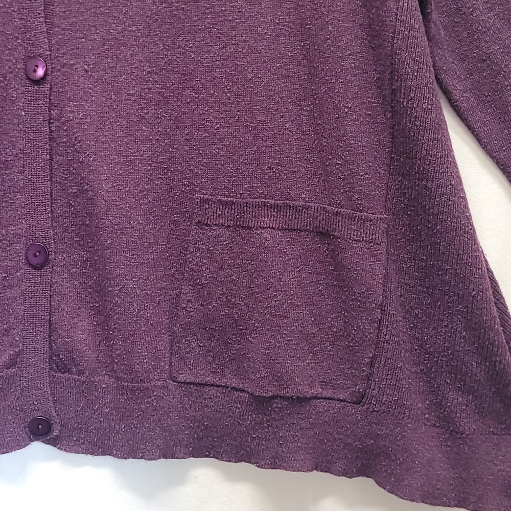 NWT Eileen Fisher LG Purple Plum Speckle Knit V Neck Cardigan Sweater Wool Silk - Picture 2 of 16